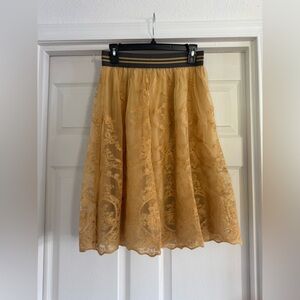 Ariat Lace Overlay Floral Stevie Midi Skirt, Size Small, Gold Dust